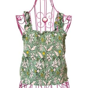 Aerie Jungle Thrills Smocked Tank Top Women’s L Cropped Ruffle Green NWOT
